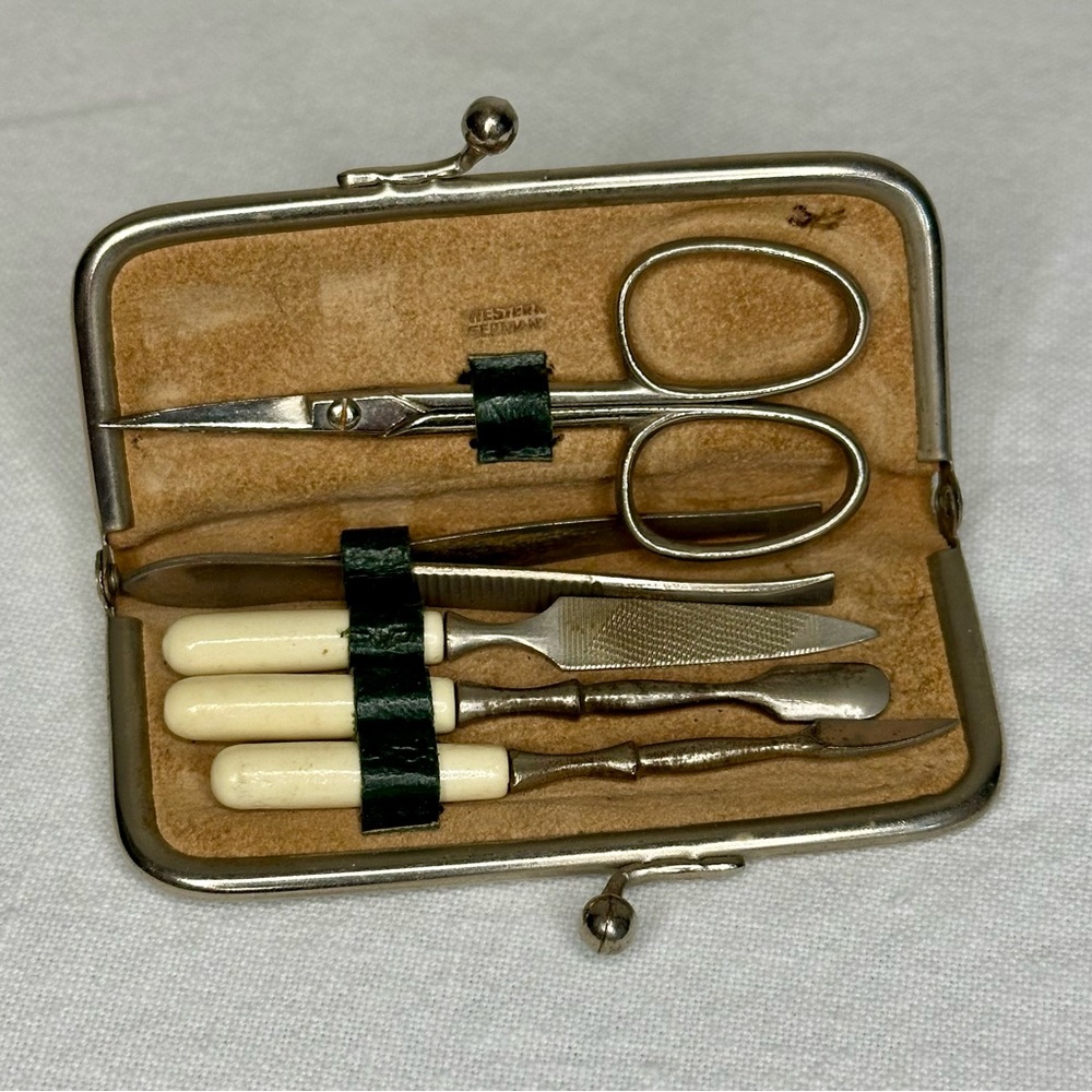 VINTAGE!  Manicure Set Made in Western Germany with Suede Case - Leather Case